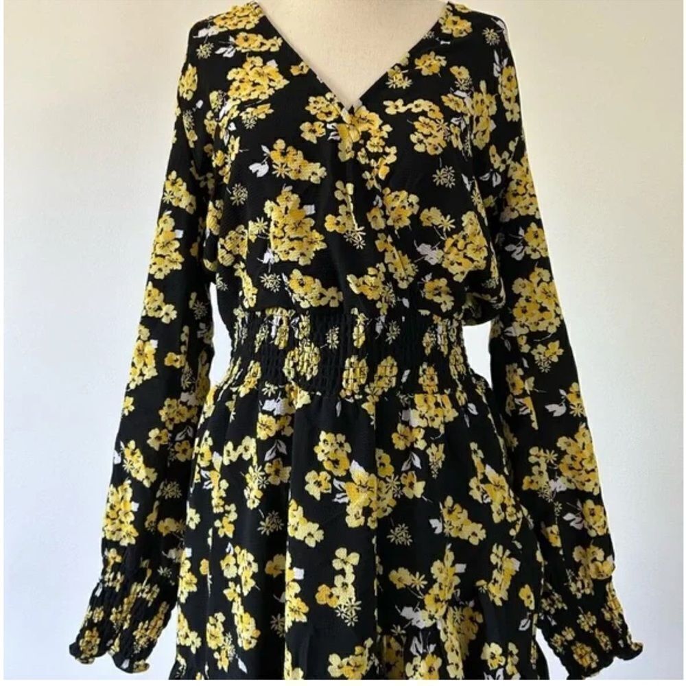 MICHAEL KORS NWT LONG SLEEVE FAUX WRAP RUFFLED FLORAL BLOUSON DRESS